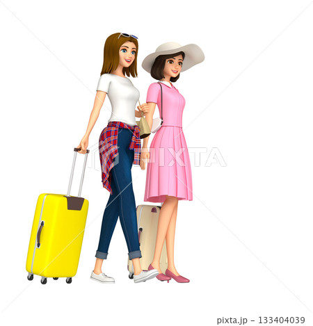 旅行中の2人の笑顔の女性達。 133404039