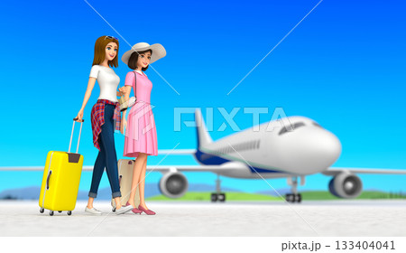 旅行中の2人の笑顔の女性達。 旅行中の2人の笑顔の女性達。 133404041
