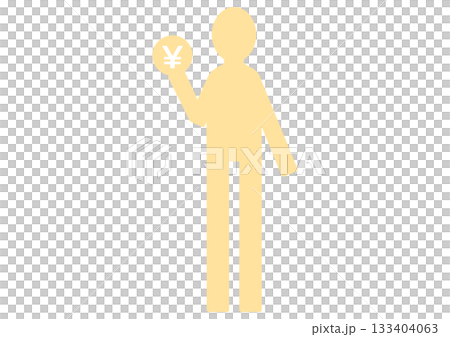 経済活動と投資・円マークのコインを持つ人のシルエット 133404063