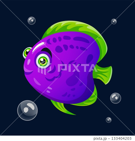 Cute fish. Colorful underwater character, sea animal, ocean and aquarium coral reef fauna. Funny decorative tropical goldfish, seawater wildlife inhabitant. Vector cartoon flat isolated illustration Cute fish. Colorful underwater character, sea animal, ocean and aquarium coral reef fauna. Funny decorative tropical goldfish, seawater wildlife inhabitant. Vector cartoon flat isolated illustration 133404203