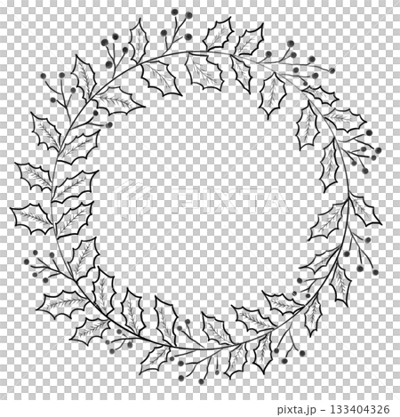Black and white Christmas wreath hand-drawn 133404326