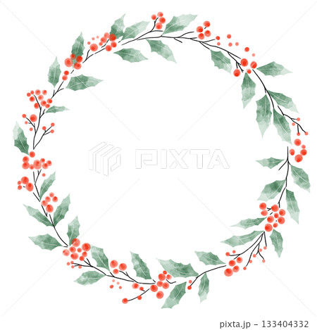 クリスマスのおしゃれなリース　手描き 133404332
