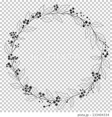 Black and white Christmas wreath hand-drawn Black and white Christmas wreath hand-drawn 133404334