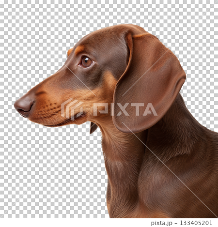 Playful Dachshund Portrait Showcasing Charming Features and Curious Expression 133405201