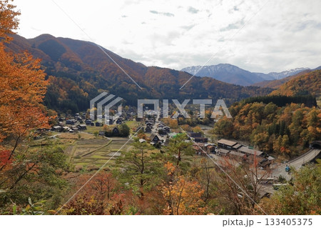 秋の紅葉 白川郷 合掌造り集落 ( 岐阜県 白川村 ) 133405375