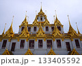 Front view of Loha Prasat Metal Palace in Wat Ratchanatdaram, Bangkok Thailand 133405592