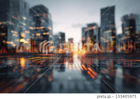 Cityscape With Orange Digital Graphic Overlay 133405975