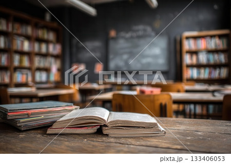 Books on Desk in Classroom Setting Books on Desk in Classroom Setting 133406053