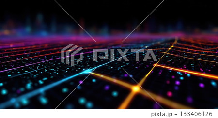 Abstract Digital Grid With Glowing Lines 133406126