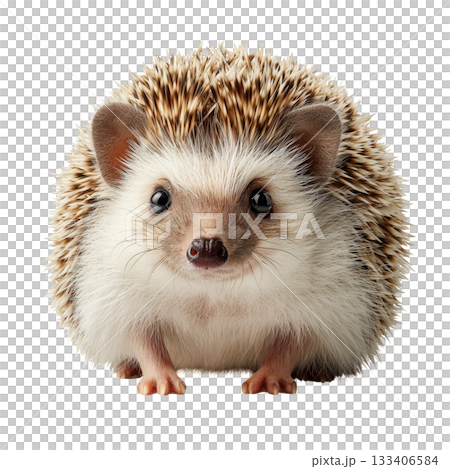 Cute Hedgehog With Soft Fur and Spiky Quills Posed on a White Background in a Playful Manner Cute Hedgehog With Soft Fur and Spiky Quills Posed on a White Background in a Playful Manner 133406584