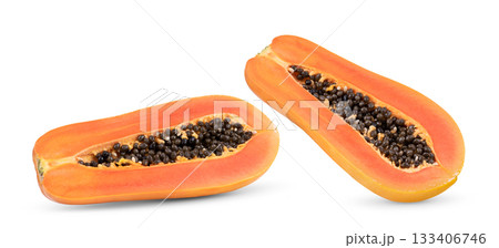 slices of sweet papaya on white background ( image from camera) slices of sweet papaya on white background ( image from camera) 133406746