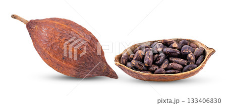 Cocoa fruit isolated on white background ( image from camera ) Cocoa fruit isolated on white background ( image from camera ) 133406830