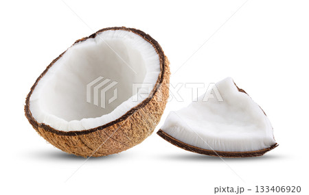 Coconut pieces isolated on white background ( image from camera ) Coconut pieces isolated on white background ( image from camera ) 133406920