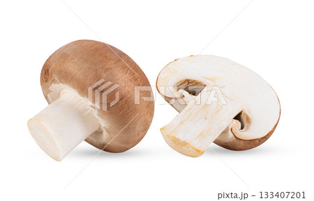 Fresh champignon mushrooms isolated on white background  ( image from camera ) 133407201