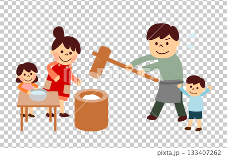 Family pounding mochi 133407262