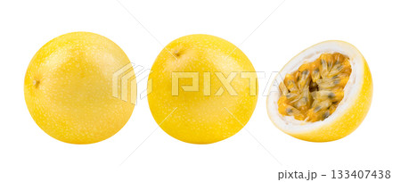 Yellow passion fruit isolated on white background Yellow passion fruit isolated on white background 133407438