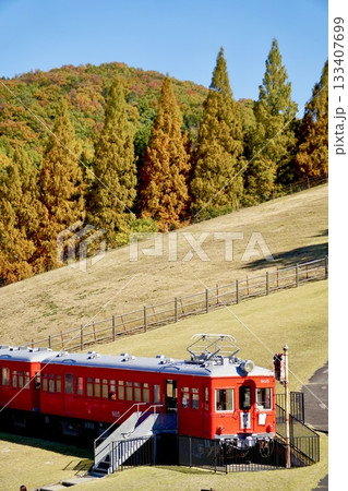 鞍ヶ池公園に保存される名鉄 モ800形＋ク2300形 電車のある風景 133407699