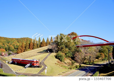 鞍ヶ池公園に保存される名鉄 モ800形＋ク2300形 電車のある風景 133407700