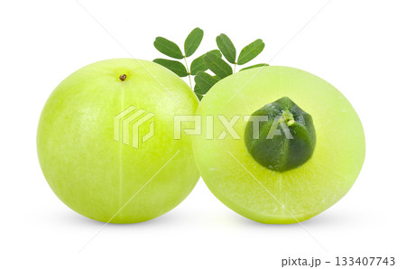 Fresh Indian gooseberries on white background Fresh Indian gooseberries on white background 133407743