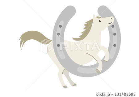 馬蹄と飛び跳ねる白馬のイラスト 02 133408695