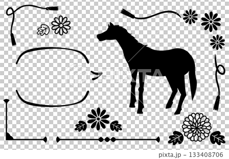 横向きの馬のシルエットとデザイン素材セット 133408706