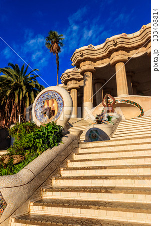 Entrance of Park Guell designed by Antoni Gaudi in Barcelona, Spain Entrance of Park Guell designed by Antoni Gaudi in Barcelona, Spain 133408814