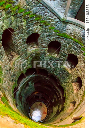 Initiation Well (Inverted tower) at park of Quinta da Regaleira palace in Sintra, Portugal 133408838