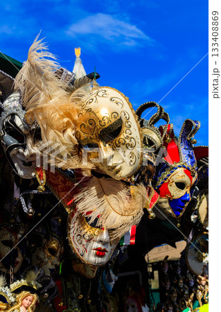 Venetian carnival masks in store display in Venice, Italy Venetian carnival masks in store display in Venice, Italy 133408869