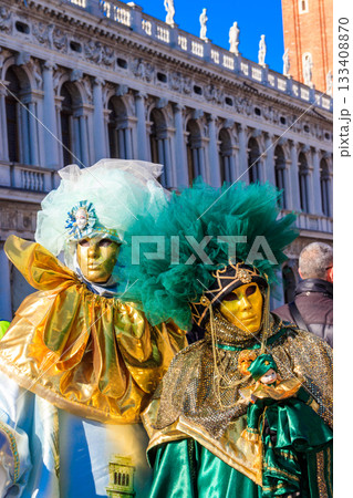 Two venetian masks during the annual Venice Carnival in Venice, Italy 133408870