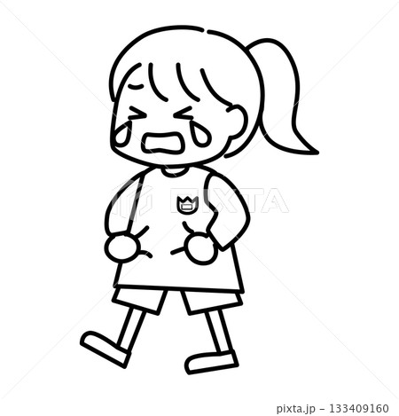 大泣きしながら歩く女の子の線画イラスト 133409160