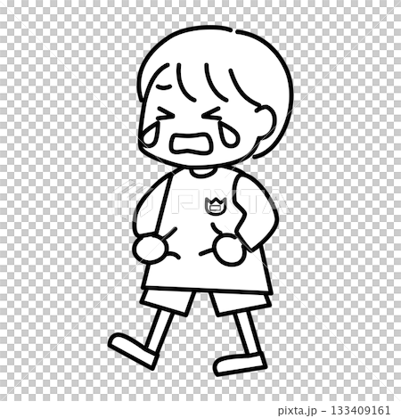 男孩邊走邊哭的線條畫 133409161