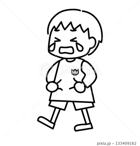 大泣きしながら歩く男の子（短髪）の線画イラスト 133409162
