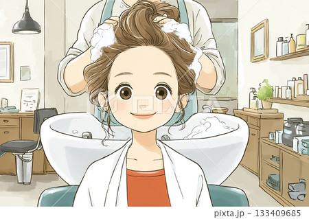 美優シリーズ:美容室でシャンプー中の女性 美優シリーズ:美容室でシャンプー中の女性 133409685