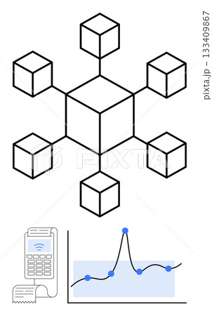 Cubes connected in a network receipt and data chart. Ideal for blockchain, security, finance, technology, data, innovation, analysis. Line metaphor for connectivity and growth Cubes connected in a network receipt and data chart. Ideal for blockchain, security, finance, technology, data, innovation, analysis. Line metaphor for connectivity and growth 133409867