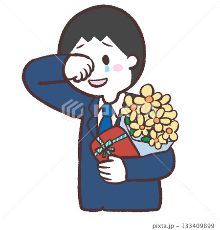 花束を持って泣く男性のイラスト 133409899