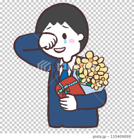 花束を持って泣く男性のイラスト 133409899