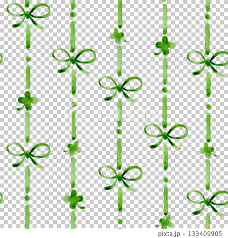 Seamless watercolor striped pattern with cute bows and green clovers. St. Patrick's Day decorations. Seamless watercolor striped pattern with cute bows and green clovers. St. Patrick's Day decorations. 133409905