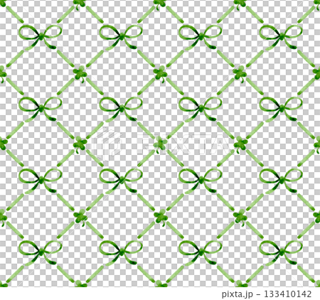 Seamless watercolor diamond pattern with cute green bows and clovers. St. Patrick's Day decoration. Seamless watercolor diamond pattern with cute green bows and clovers. St. Patrick's Day decoration. 133410142