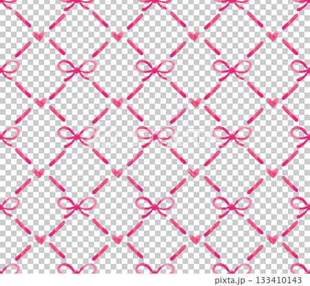 Seamless watercolor pattern with diamonds and cute pink bows. 133410143
