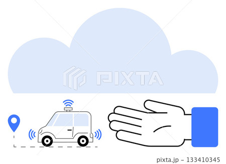 Small driverless car with wireless signals...のイラスト素材 [133410345] - PIXTA