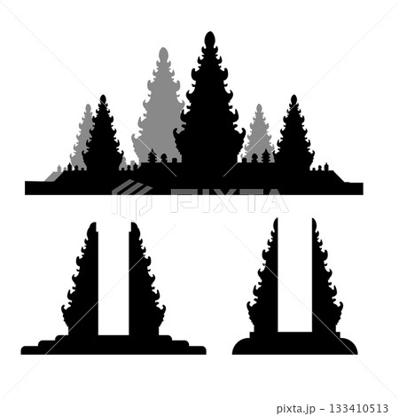 Asian Temple Silhouette Skyline Traditional Architecture Elements. 133410513