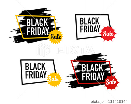 Black Friday Sale Grunge Brush Stroke Badge Poster Collection. Black Friday Sale Grunge Brush Stroke Badge Poster Collection. 133410544