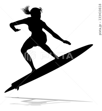 Woman Surfer Surfboard Female Surfer Silhouette 133410818