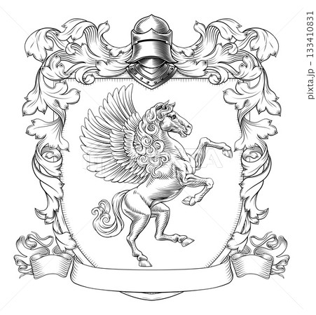 Coat of Arms Crest Pegasus Horse Heraldic Shield Coat of Arms Crest Pegasus Horse Heraldic Shield 133410831
