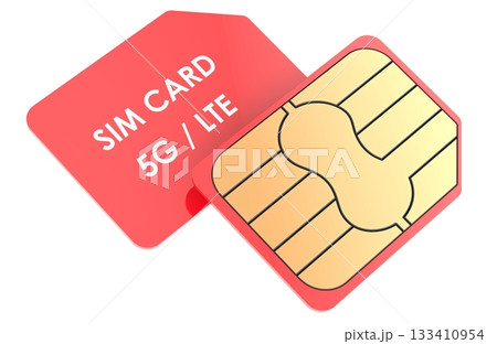 Sim card 5G LTE. Modern mobile communication and internet connectivity concept. 3D rendering Sim card 5G LTE. Modern mobile communication and internet connectivity concept. 3D rendering 133410954