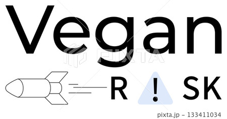 Bold Vegan Risk text with an exclamation mark inside a triangle. Rocket icon represents speed and caution. Ideal for health, awareness, education, nutrition, food safety, lifestyle guidance 133411034