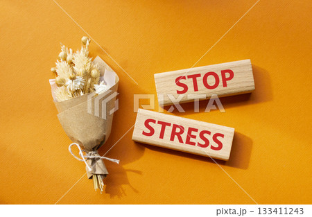 Stop Stress symbol. Wooden blocks with words Stop Stress. Beautiful orange background. Business and Stop Stress concept. Copy space. Stop Stress symbol. Wooden blocks with words Stop Stress. Beautiful orange background. Business and Stop Stress concept. Copy space. 133411243