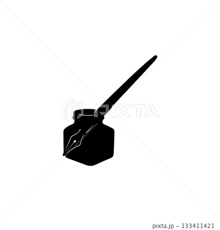 ink bottle with quill pen silhouette writing stationery isolated on white background 133411421