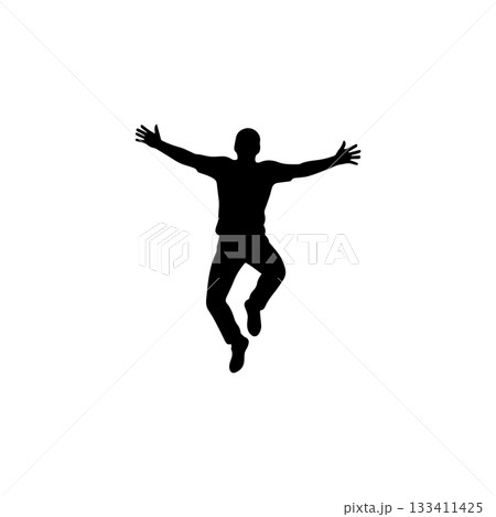 jumping man silhouette happy person celebrating success joy energy freedom isolated on white background 133411425