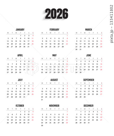 Minimalist vector illustration of the 2026 calendar 133411802